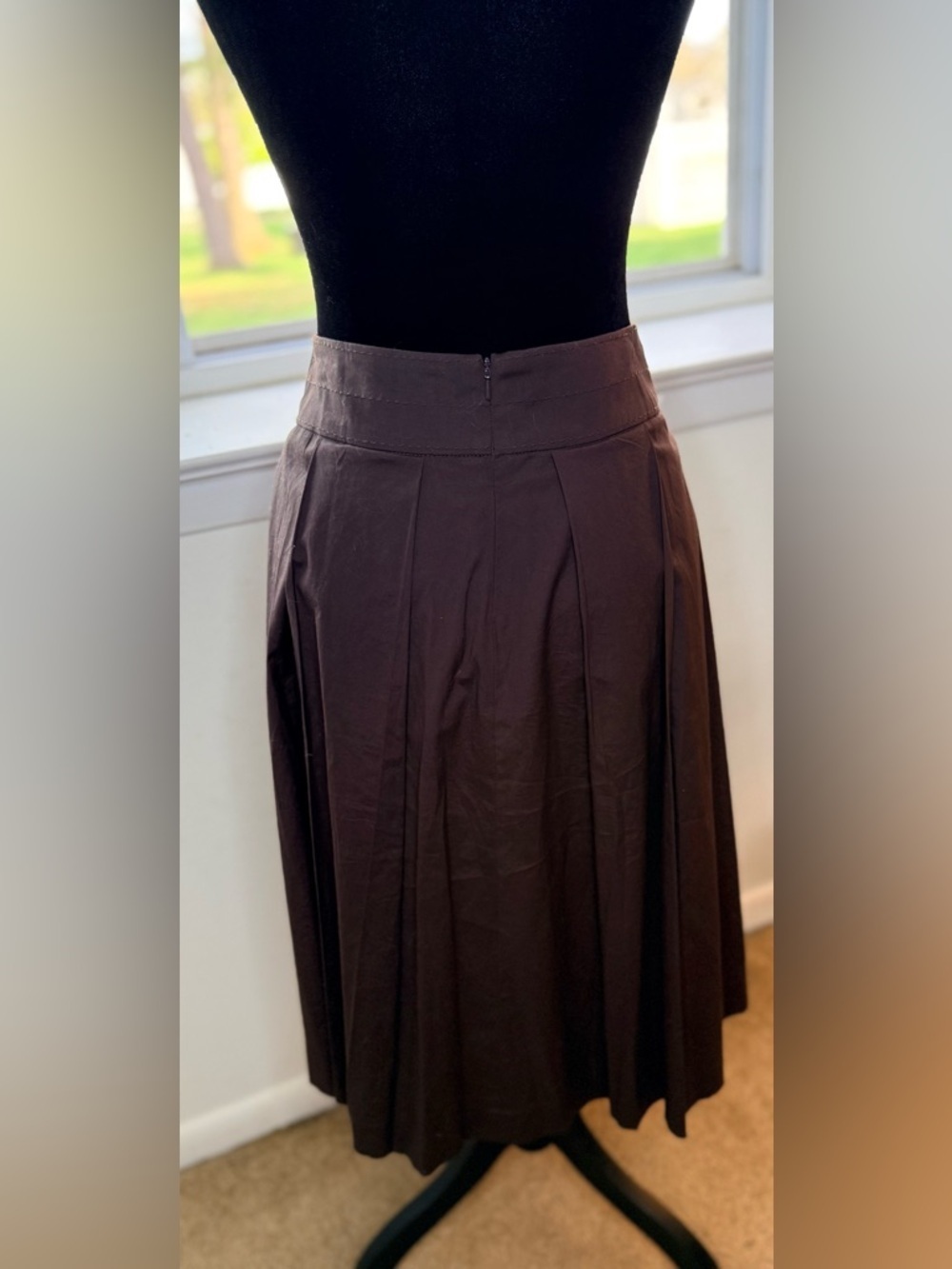Tory Burch brown pleated A line skirt pockets preppy chic designer knee midi 8 - Picture 7 of 12